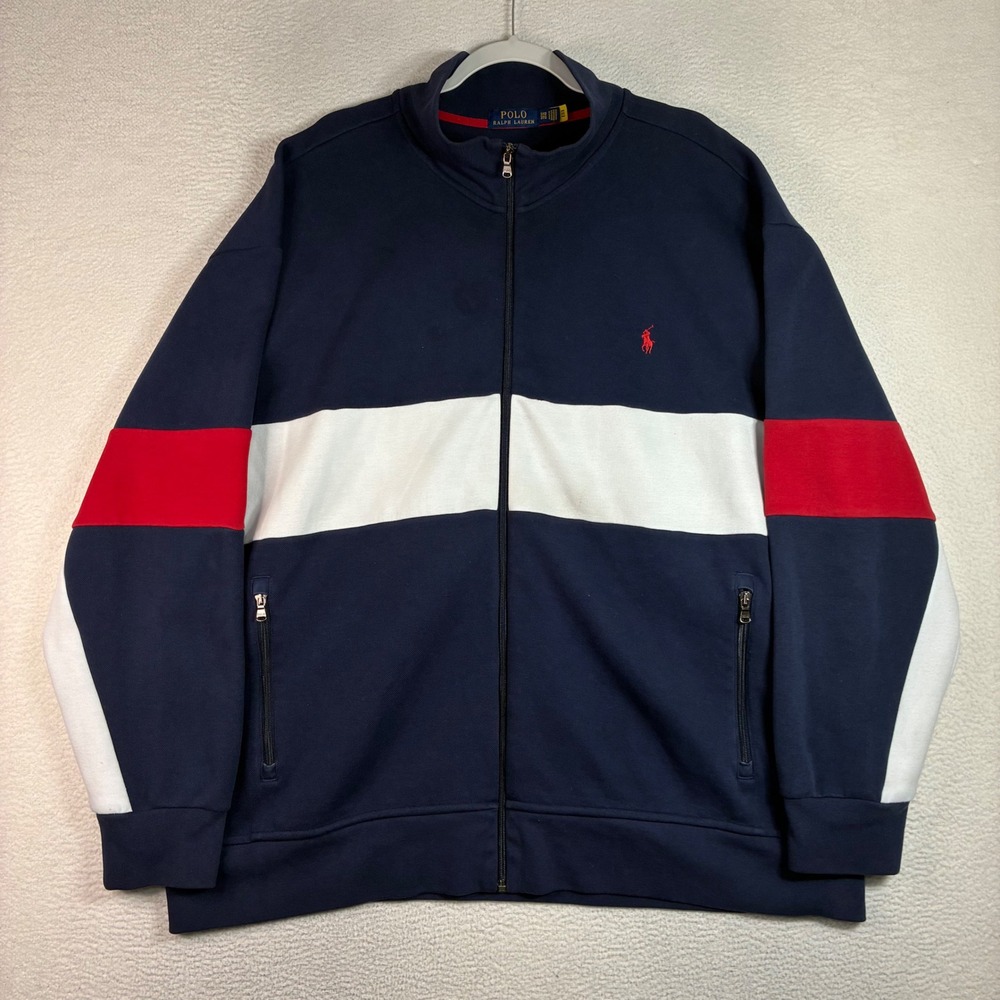 Polo Ralph Lauren Double Knit Track Jacket Men 3XB Blue Colorblock Full Zip